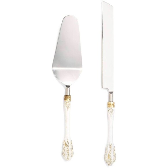 Elle Decor Set If 2 Cake White Gold Decorative Handle Serving Set New (Sm Flaw) - Picture 1 of 8